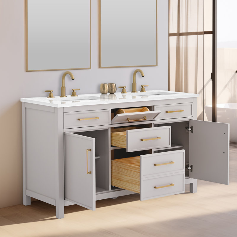 Wenniah 54" Double Vanity, Taupe/Brushed Bronze