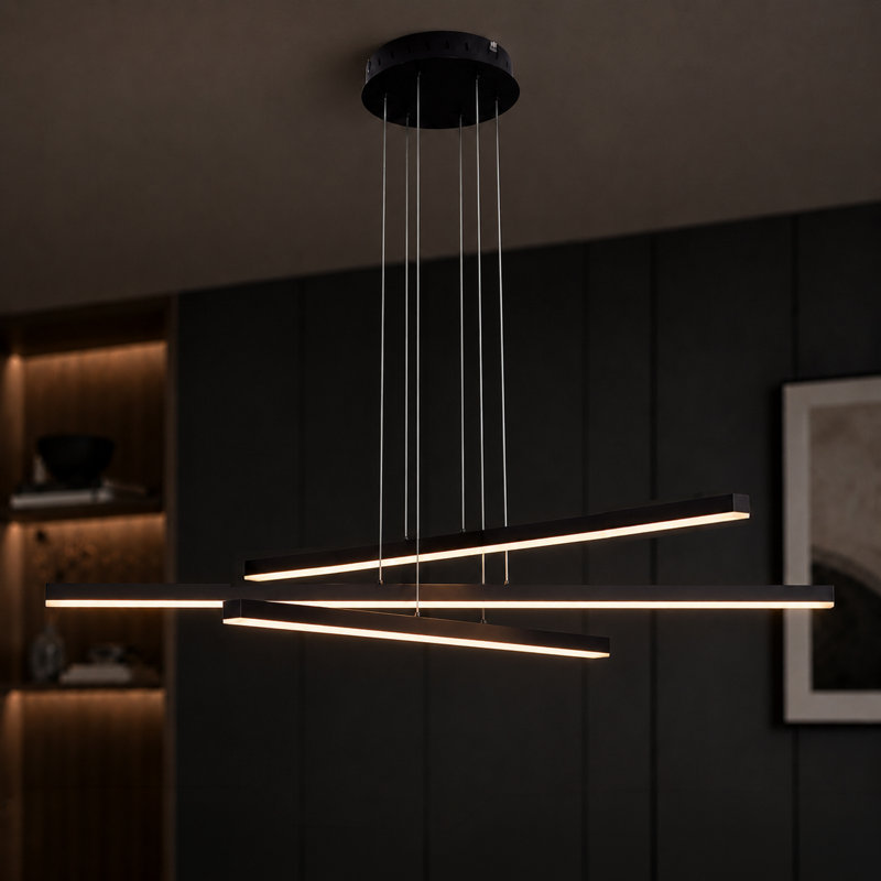 Sirius 39.25 in 3-Light Plank LED Chandelier Light Height Adjustable ETL Certified Linear Pendant, Black