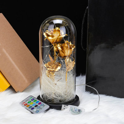 LED Three Gold Foil Flower Glass Cover Simulation Flower Valentine's Day Birthday Gift Decoration Ornaments