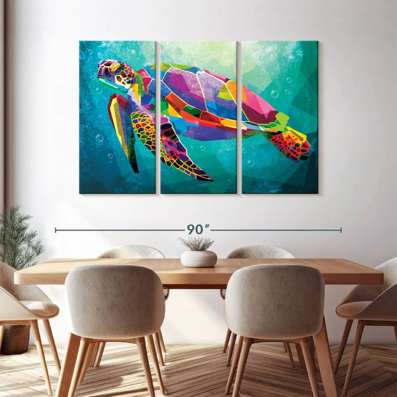 Tortue arc-en-ciel géométrique 3 pièces, H 48 po x l 74 po x P 1,25 po