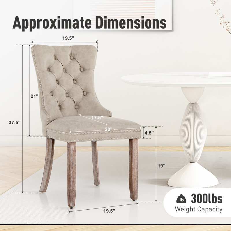 Albrah Tufted Faux Leather Wing Back Dining Chair, Beige Gray/Walnut
