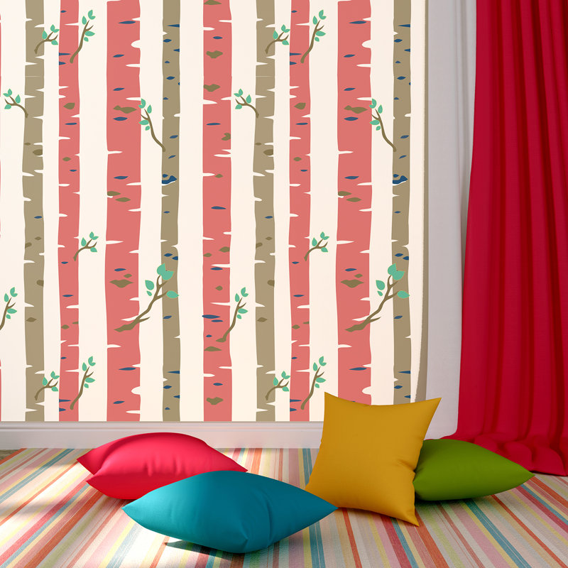 Lamm 1.8m x 1.2m Peel and Stick Wallpaper Tile, Red/White
