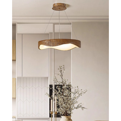 Wabi-Sabi Style Imitation Wood Wavy Round Chandelier
