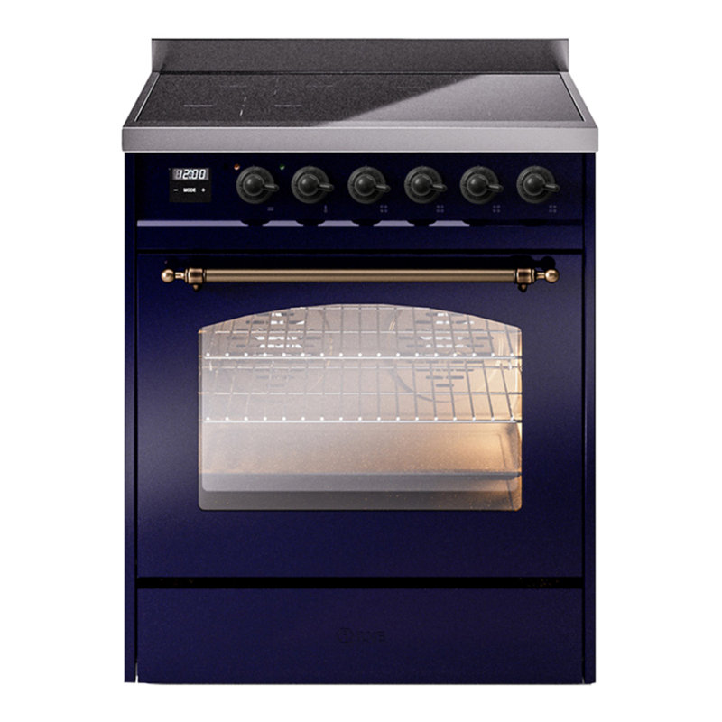 ILVE Nostalgie II Series 30 inch Induction Range with 4 Induction Elements (Glass Door), Midnight Blue/Bronze