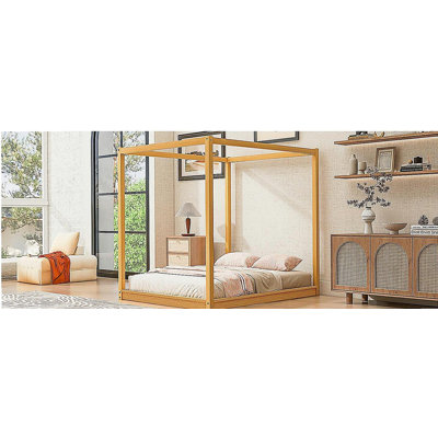 Queen Size Canopy Platform Bed with Support Legs,Natural