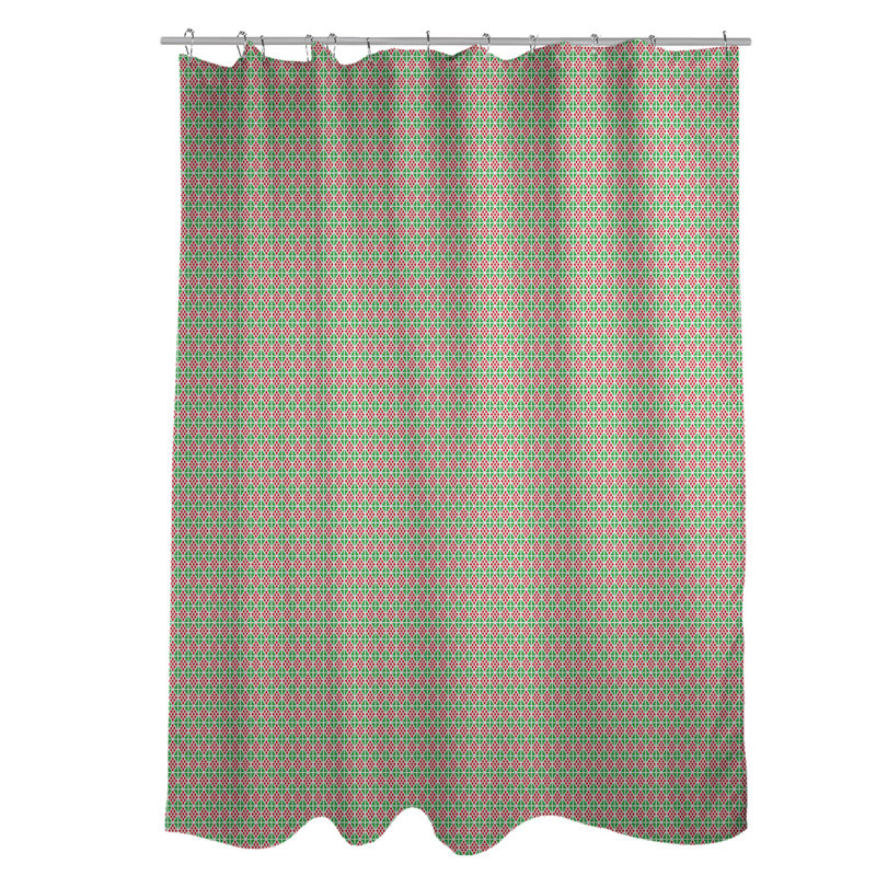 Geometric Shower Curtain, Green/Pink, No
