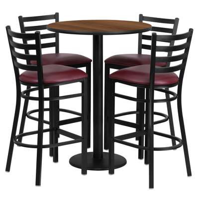 Aniket 30'' Round Laminate Table Set with Round Base and 4 Ladder Back Metal Barstools