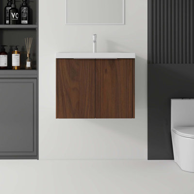 Meuble-lavabo flottant avec lavabo en céramique et portes à fermeture en douceur