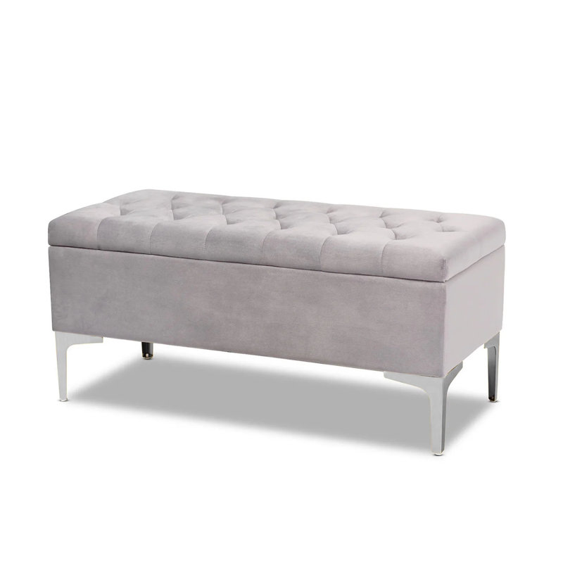 Modena Wide Velvet Tufted Rectangle Ottoman Storage Bench with Legs, Upholstered Multi-Function Footstool Bench for Living Room & Bedroom