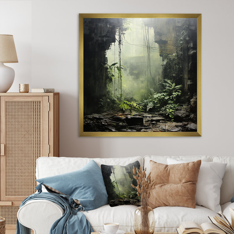 Jungle Cave Serenity sur impression sur toile, Cadre doré simple, H 30 po x l 30 po x P 1 po