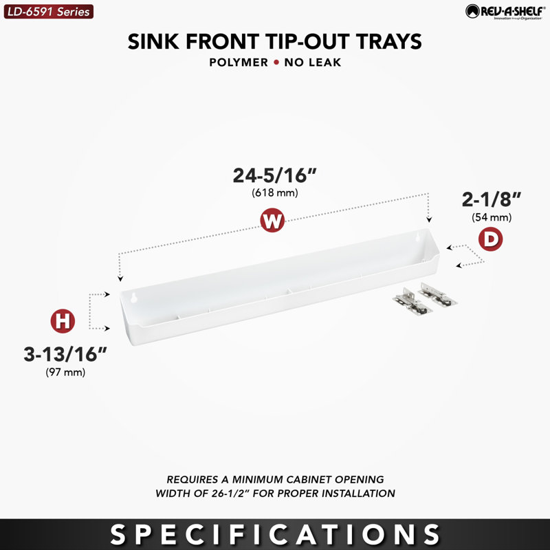Rev-A-Shelf Kitchen Tip-Out Tray Polymer, Plastic, White, 24" W