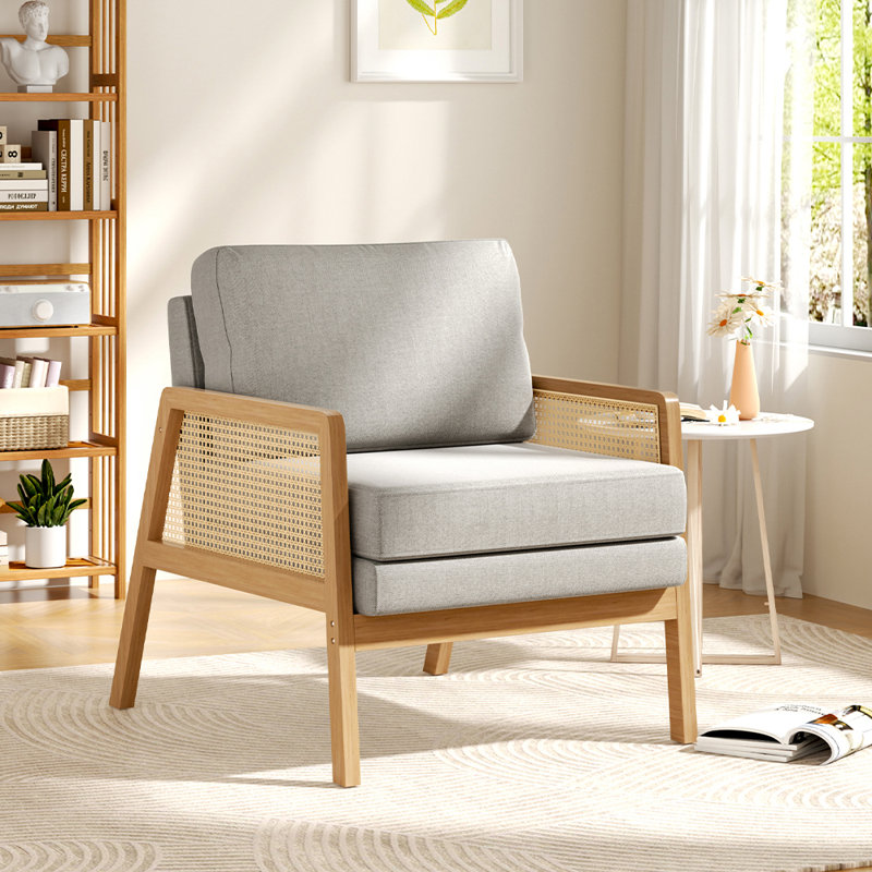 Wood Frame Upholstered Armchair Accent Chair, Light Gray Velvet, 82" H x 70" W x 87" D