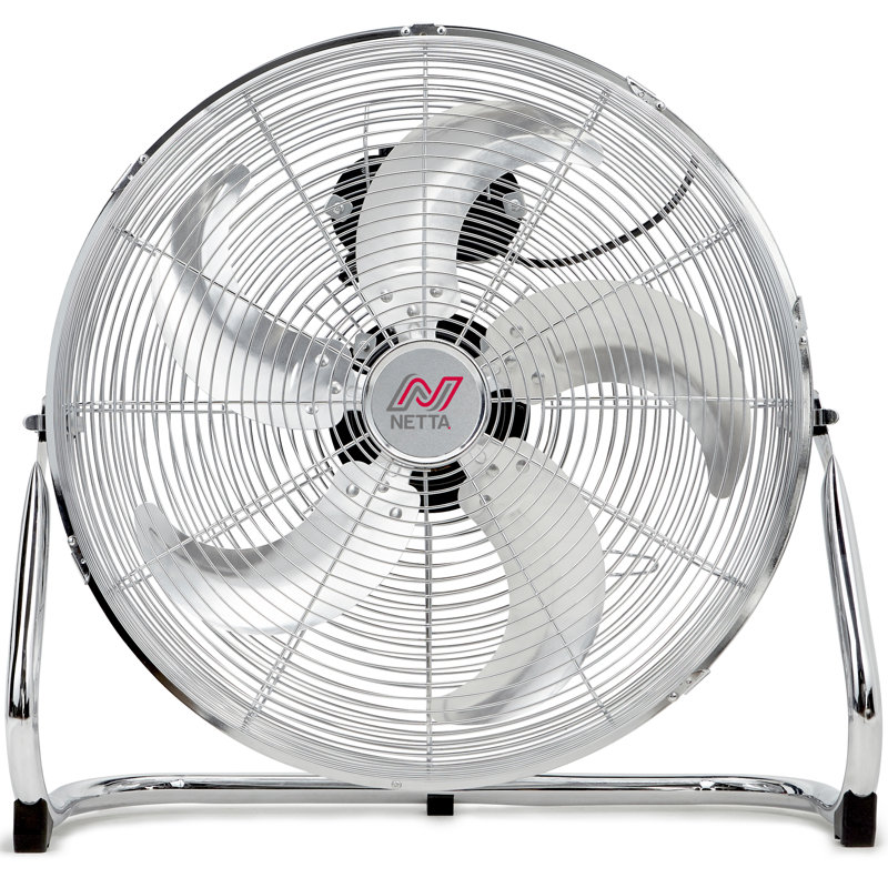 NETTA 20″ Chrome Metal Floor Fan with 5 Blades, 3-Speed Settings & Tilt Adjustment