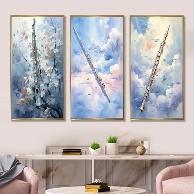 Flûte musicale vol bleu ciel - Ensemble de salon de musique Wall Art