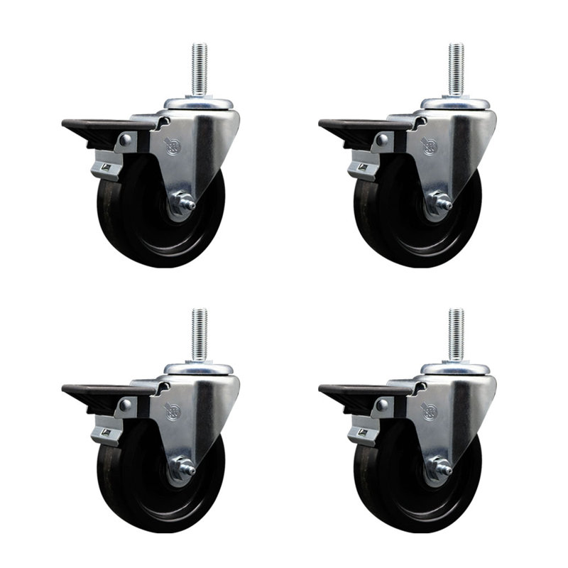 4 Inch_Phenolic Wheel Swivel 3/4 Inch_Threaded Stem Caster Set with Brake SCC