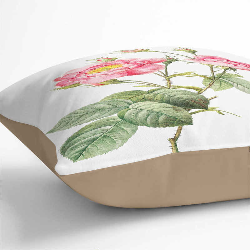 Floral Square Cushion, Stone, 55cm H x 55cm W x 20cm D