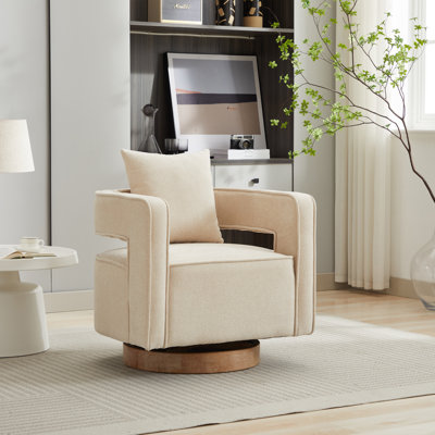 29.1" W Hollow Back Swivel Barrel Chair With Wooden Base