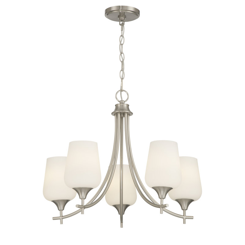 Breena 5-Light Chandelier, Nickel satiné, Blanc