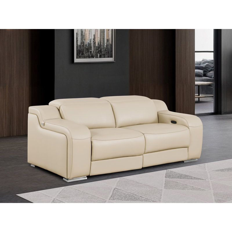 Causeuse en cuir italien à grain supérieur avec appui-tête électrique, Beige
