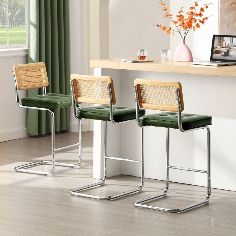 Tabouret de comptoir Marlow, Vert, 3, Brun / nombre de tabourets: 3 / hauteur du siège: