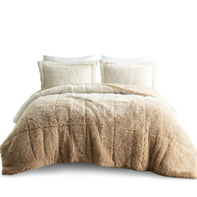 King/ King Shaggy Comforter Mini - Ombre Fur, Filling Cozy Faux Fur ,