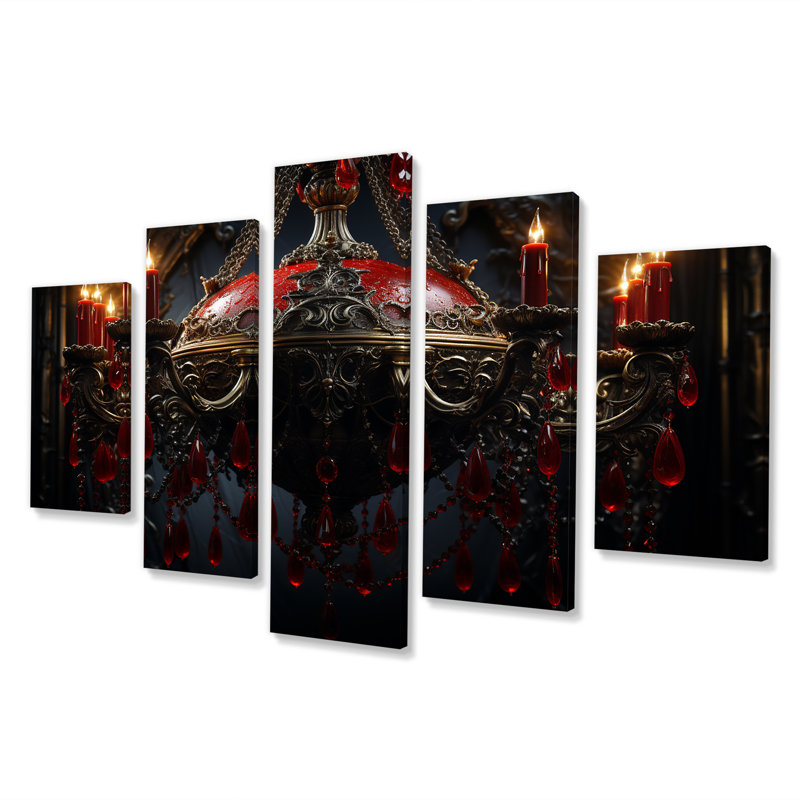 «Red Gothic Luminary Grace - Chandelier Multipanel», art mural