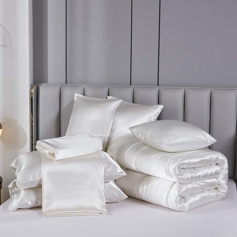 Ensemble d'édredon en satin 8 pièces, Édredon très grand + 7 pièces supplémentaires, Blanc