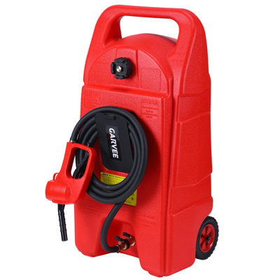 Chariot à gaz portatif 15 gallons avec pompe à siphon manuelle - Réservoir de transfert de carburant robuste sur roues - Boyau de 10 pieds pour voitures, bateaux, VTT - Compatible pour le stockage écoénergétique ou de gaz - Rouge - Capacité de 57 litres