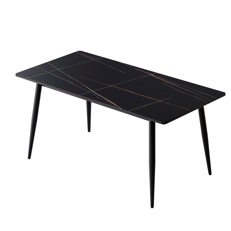 Table de salle à manger 62,99 po en pierre artificielle moderne à bords droits et pieds en métal pouvant accueillir 6 personnes