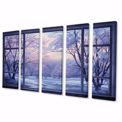 «Purple River Winter Windows IV - Winter Landscape», ensemble de 5 décorations murales