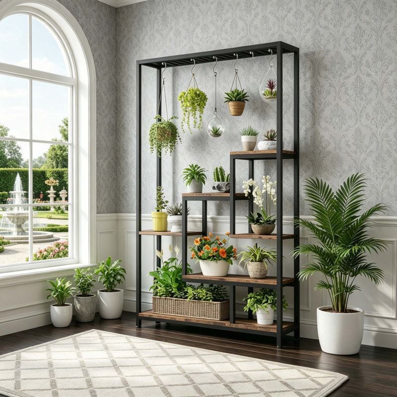 Grande tablette à bonsaï avec crochets de rangement suspendus