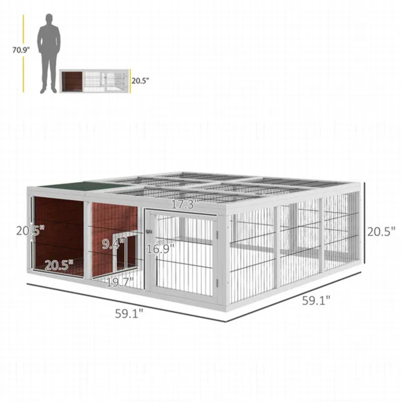 Cage à lapin 64 "en bois avec parc et housse, abri de jardin pour lapins et tortues