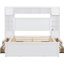 Grand lit de couleur blanche avec armoire, tablette et douilles encastrées, structure en bois de pin, glissières lisses sous les tiroirs, tablette de tête de lit