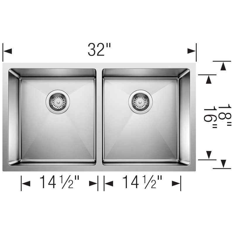 Blanco Quatrus 32" L X 18'' W Double Bowl Stainless Steel Undermount Kitchen Sink