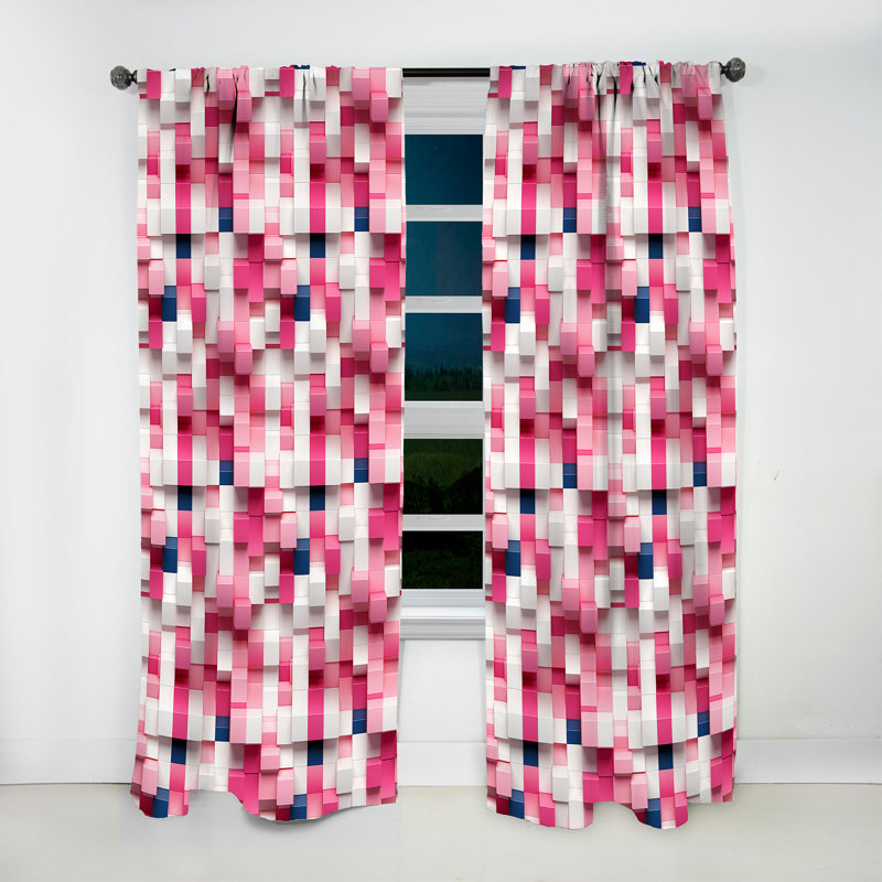 Pink and White Blockchain Blocks I - Abstract Curtain - Velvet Room Darkening - 1 Panel, 52" W x 95" L