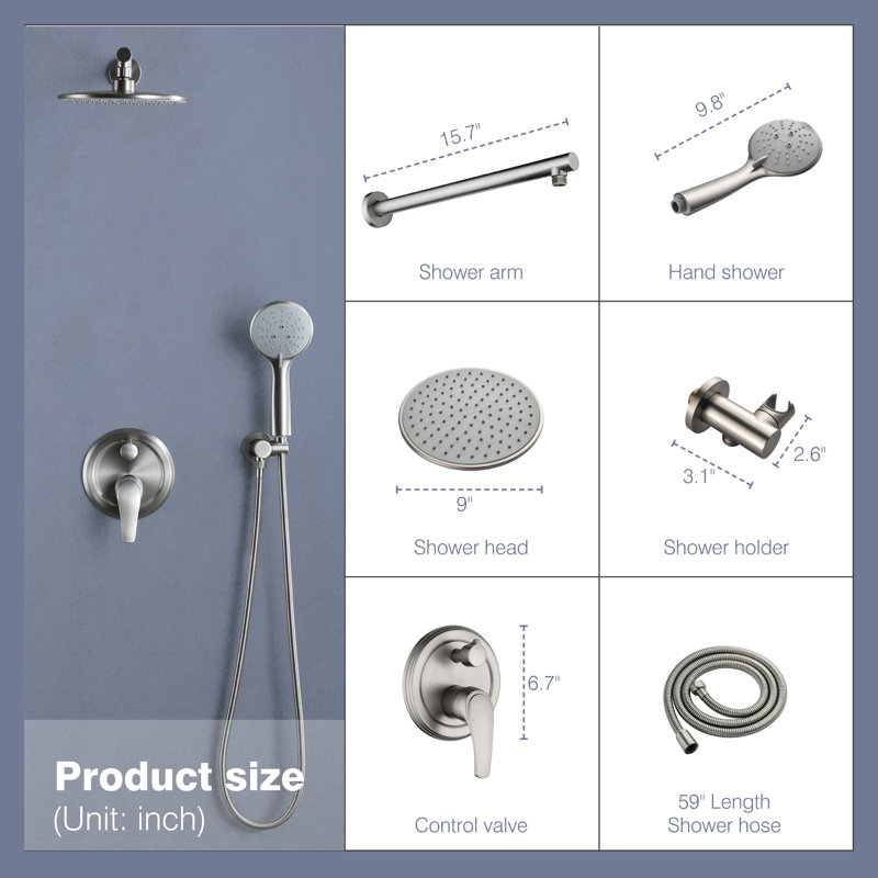 Robinet de douche avec valve brute, Nickel brossé