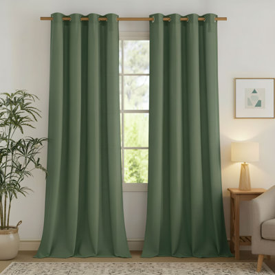Olive Green Natural Linen Curtains, Suitable For A Country-Style Living Room. Features Eyelets For Light Transmission And Semi-Transparency While Maintaining Privacy. 2-Pack, 55 Inches X 84 Inches.