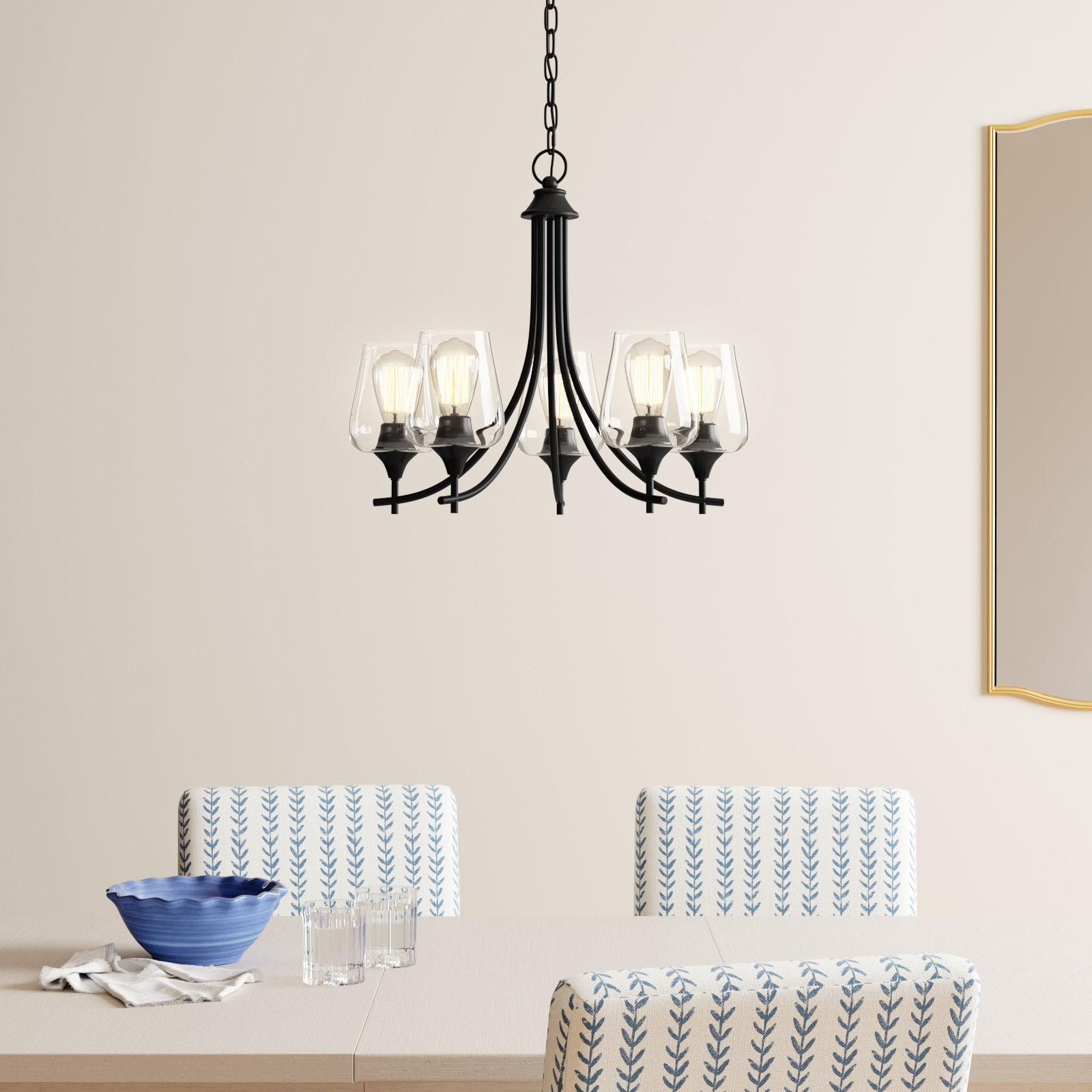 Breena 5 - Light Shaded Classic Chandelier, Matte Black, Clear