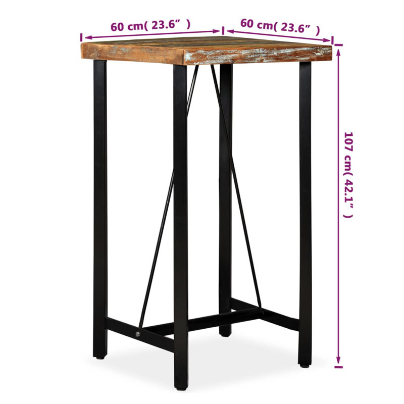 Bar Table Pub Table Bistro Table for Dining Room Solid Reclaimed Wood,  23.6" W   x 23.6" L 