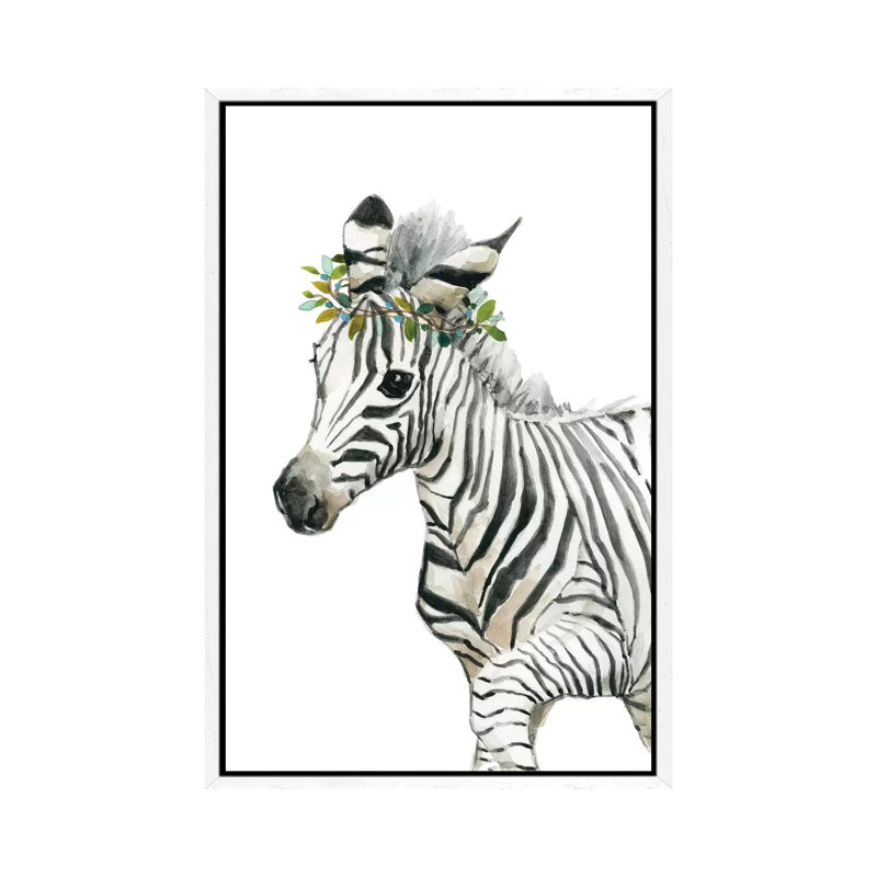 Savannah Zebra 1 Piece Painting on Canvas, 66.04 cm H x 45.72 cm W, White Framed