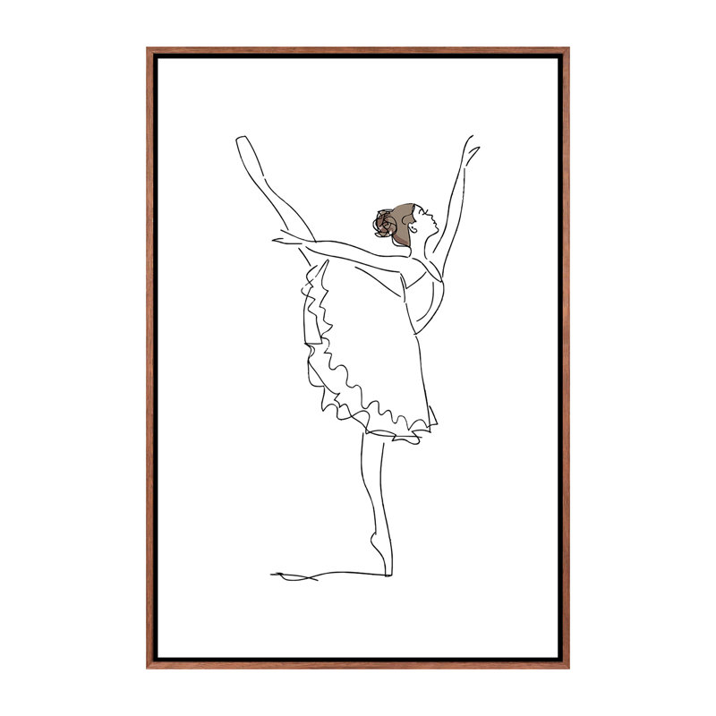Ballet Line Art - impression d'art graphique, Pas de tapis, H 40 po x l 26 po x P 1,5 po, Toile avec cadre brun