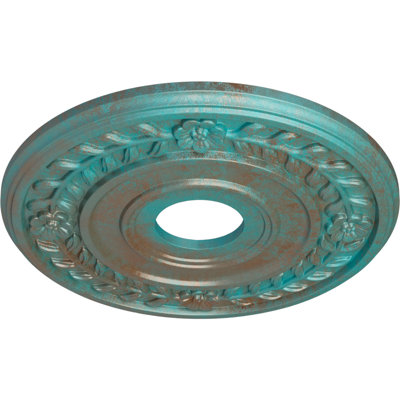 Endurathane Wreath Ceiling Medallion, 16 1/4"OD x 3 5/8"ID x 1"P (Fits Canopies up to 5 1/2"), Hand-Painted Copper Green Patina Finish
