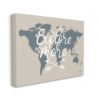 «Explore More Sentiment Crossed Arrows», carte du monde surdimensionnée, estampe numérique encadrée par Becky Thorns