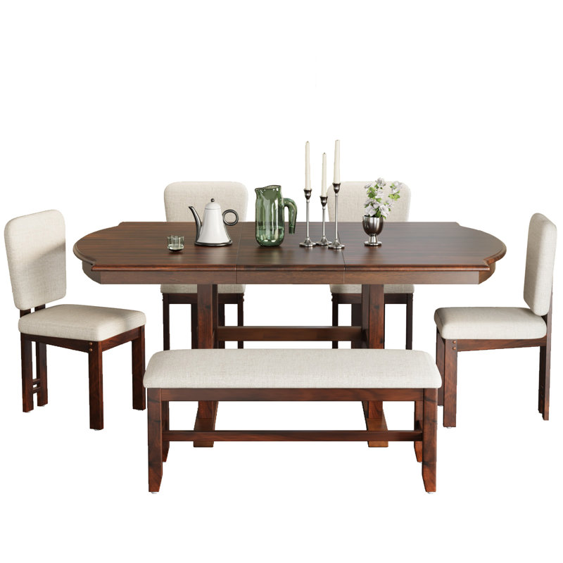 Ensemble de table de salle à manger extensible en bois avec banc 78 pièces 6 pièces TopMAX
