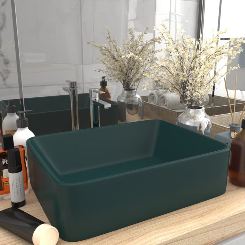 vidaXL Luxury Wash Basin Matt 16.1x11.8x4.7" Ceramic, Dark Green
