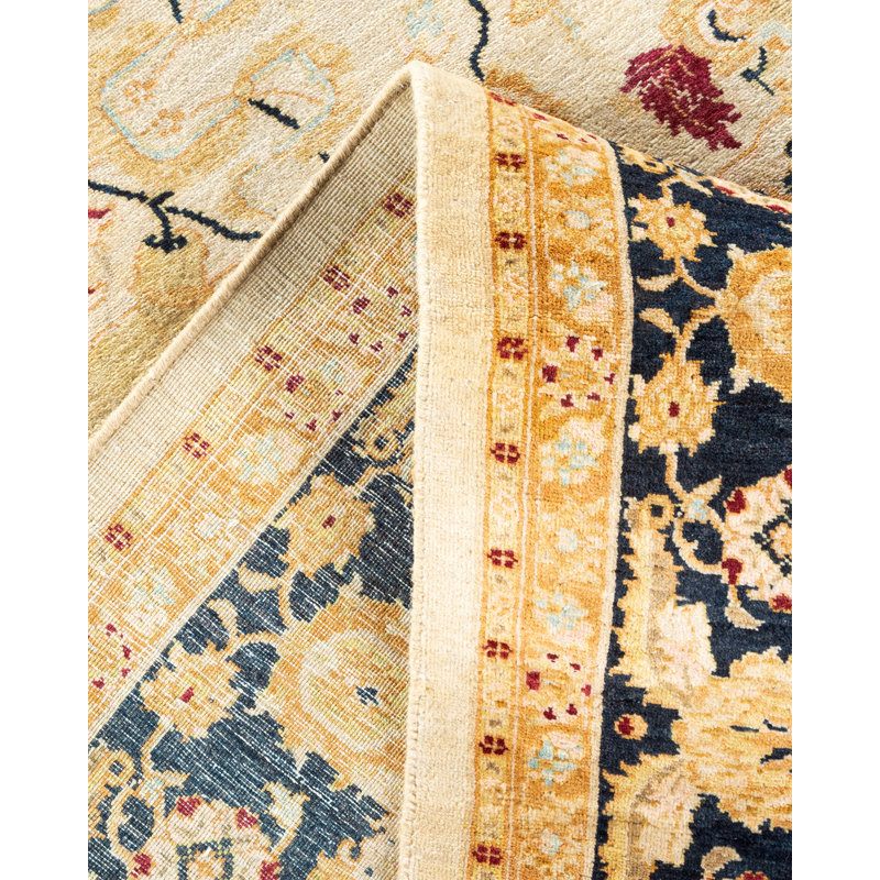 Tapis de couloir ivoire en laine noué à la main de conception unique 6 pi 2 po x 13 pi 7 po Hayner