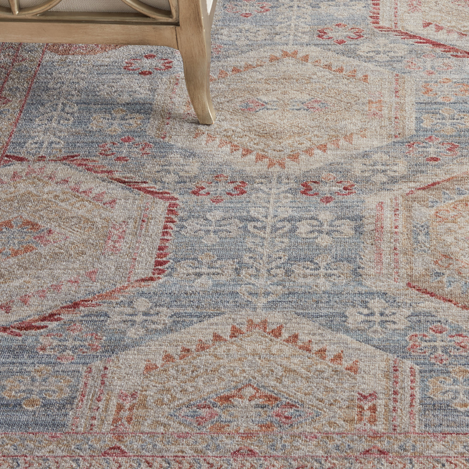 Whitney Blue Cream Oriental Rug, Runner 2'7" x 10'