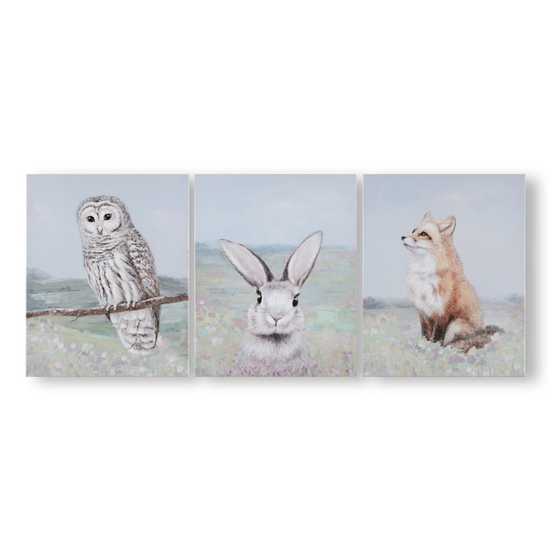 Art for the Home Spring Meadow Animals Set of 3 Printed Canvas