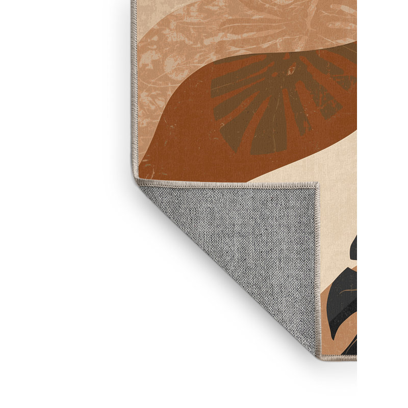 Machine Washable Ortmund Philodendron Eclectic Abstract Rug in Beige – Beige Binding, 3x5