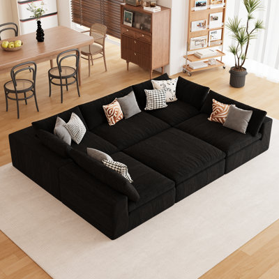 Canapé en nuage rembourré de 156 pouces, canapé d'angle modulaire sans structure avec pouf, aucun ensemble requis pour le salon